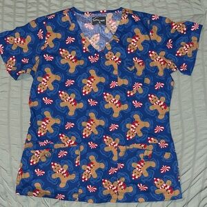 Gingerbread Print Women's Scrub Top